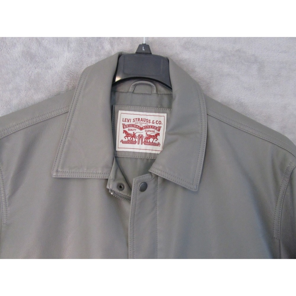 Levis Mens Faux Leather Chore Jacket Light Grey Zip Snap Field Coat LM2MU147 L